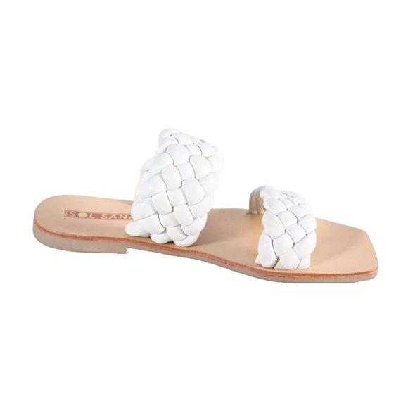 Sol Sana Women's Size 7 White Slide Sandal Wide Woven Braided Leather Shoe $370 - Picture 3 of 7